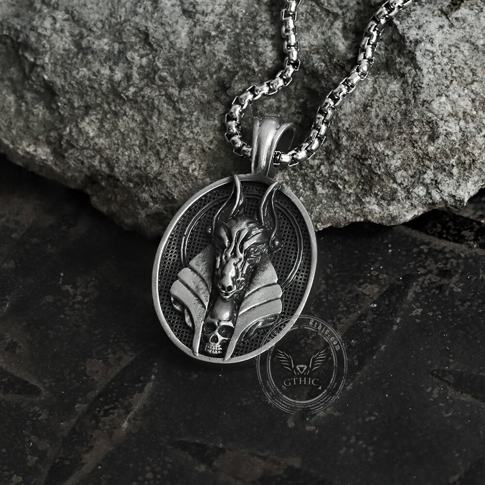 Egyptian God of Death Anubis Pure Tin Skull Necklace
