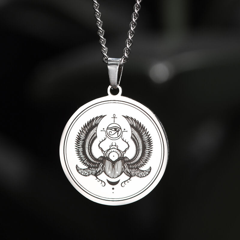 Egyptian Scarab Eye of Horus Stainless Steel Necklace