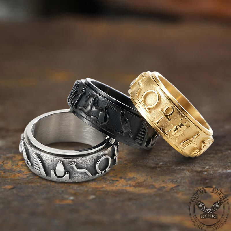 Egyptian Symbols Ankh Stainless Steel Spinner Ring