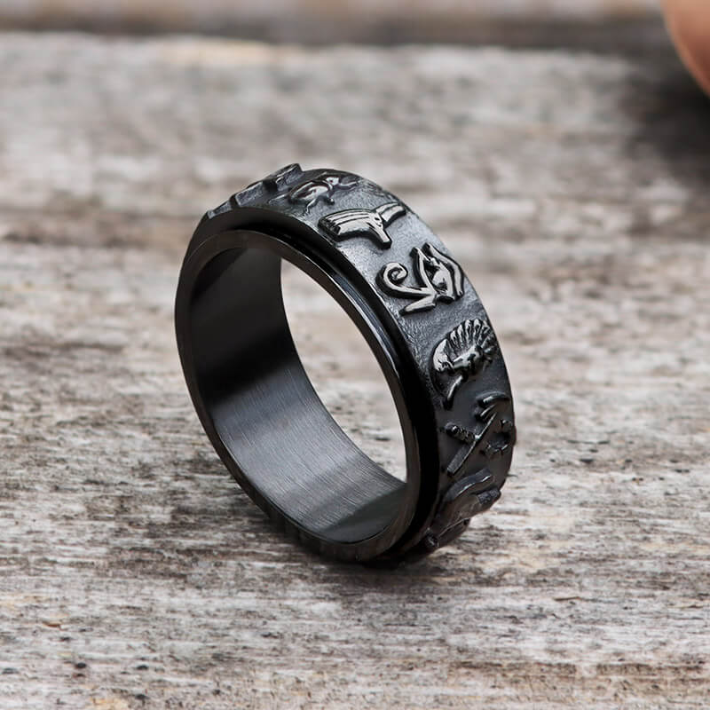 Egyptian Symbols Ankh Stainless Steel Spinner Ring
