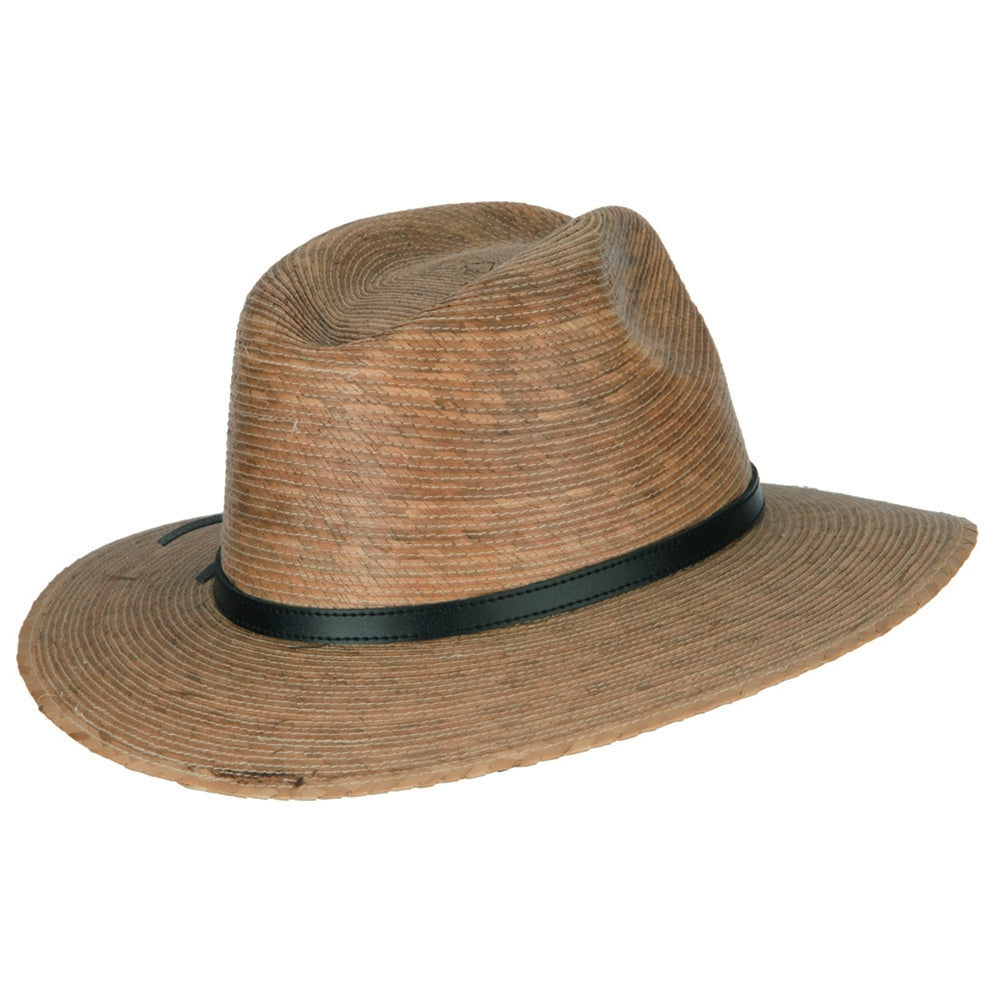Men's Palm Braid Leather Band Fedora Hat
