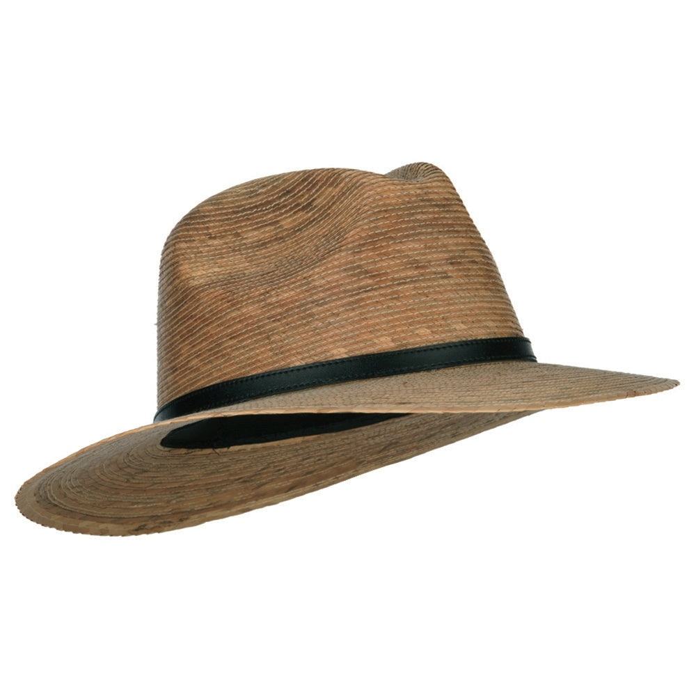 Men's Palm Braid Leather Band Fedora Hat