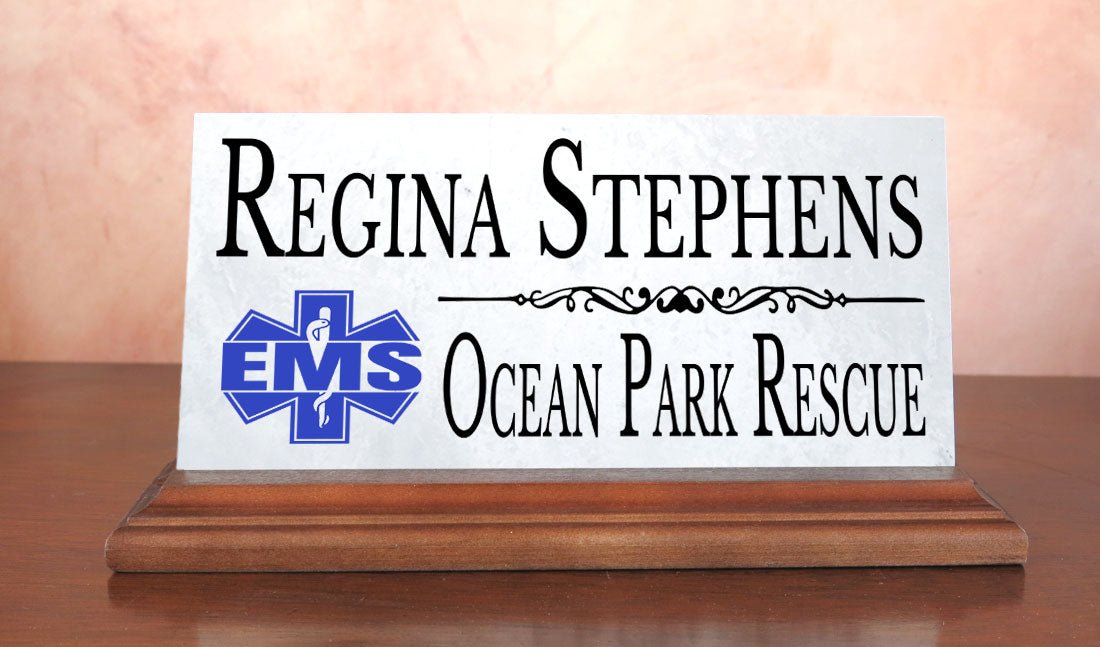 EMS Desk Nameplate – Personalized Marble Name Sign for Paramedics & First Responders
