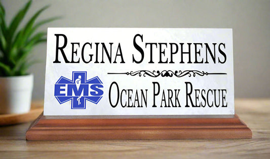 EMS Desk Nameplate – Personalized Marble Name Sign for Paramedics & First Responders