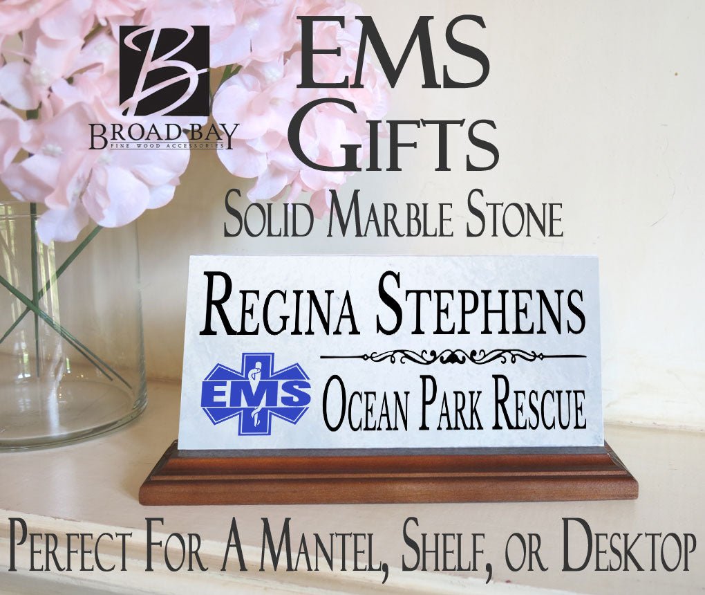 EMS Desk Nameplate – Personalized Marble Name Sign for Paramedics & First Responders