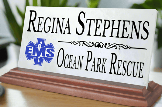 EMS Desk Nameplate – Personalized Marble Name Sign for Paramedics & First Responders