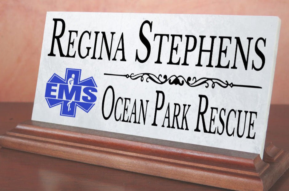 EMS Desk Nameplate – Personalized Marble Name Sign for Paramedics & First Responders