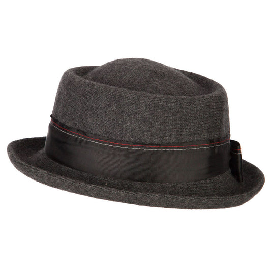 Women's Wool Blend Ribbon Band and Bow Trim Pork Pie Fedora Hat