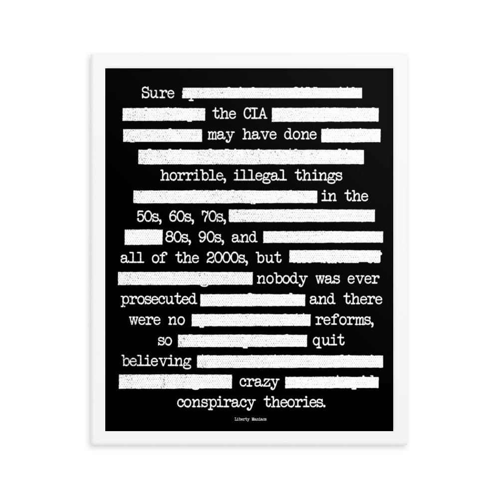 CIA Redacted Conspiracy Theories Framed Giclée Art Print