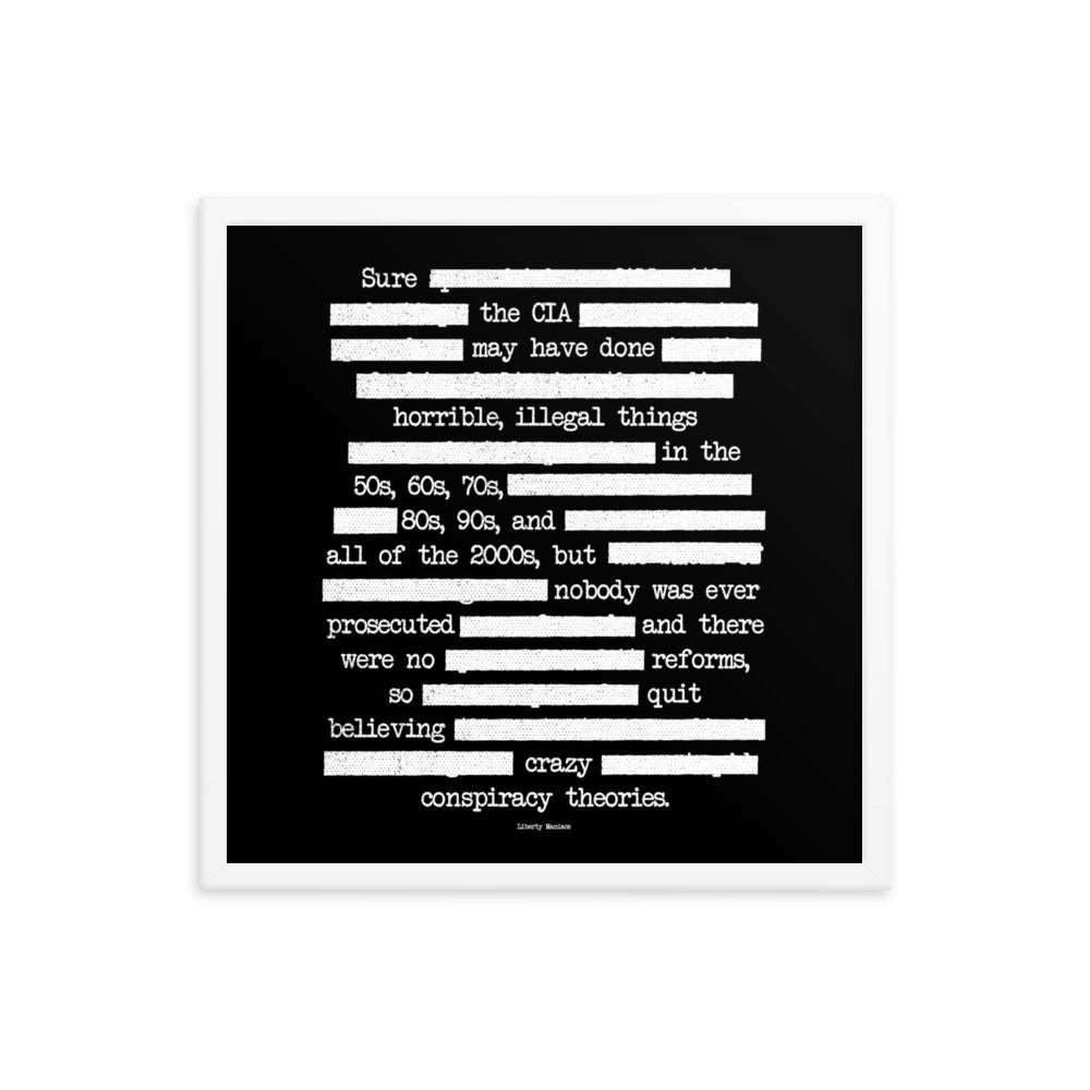 CIA Redacted Conspiracy Theories Framed Giclée Art Print