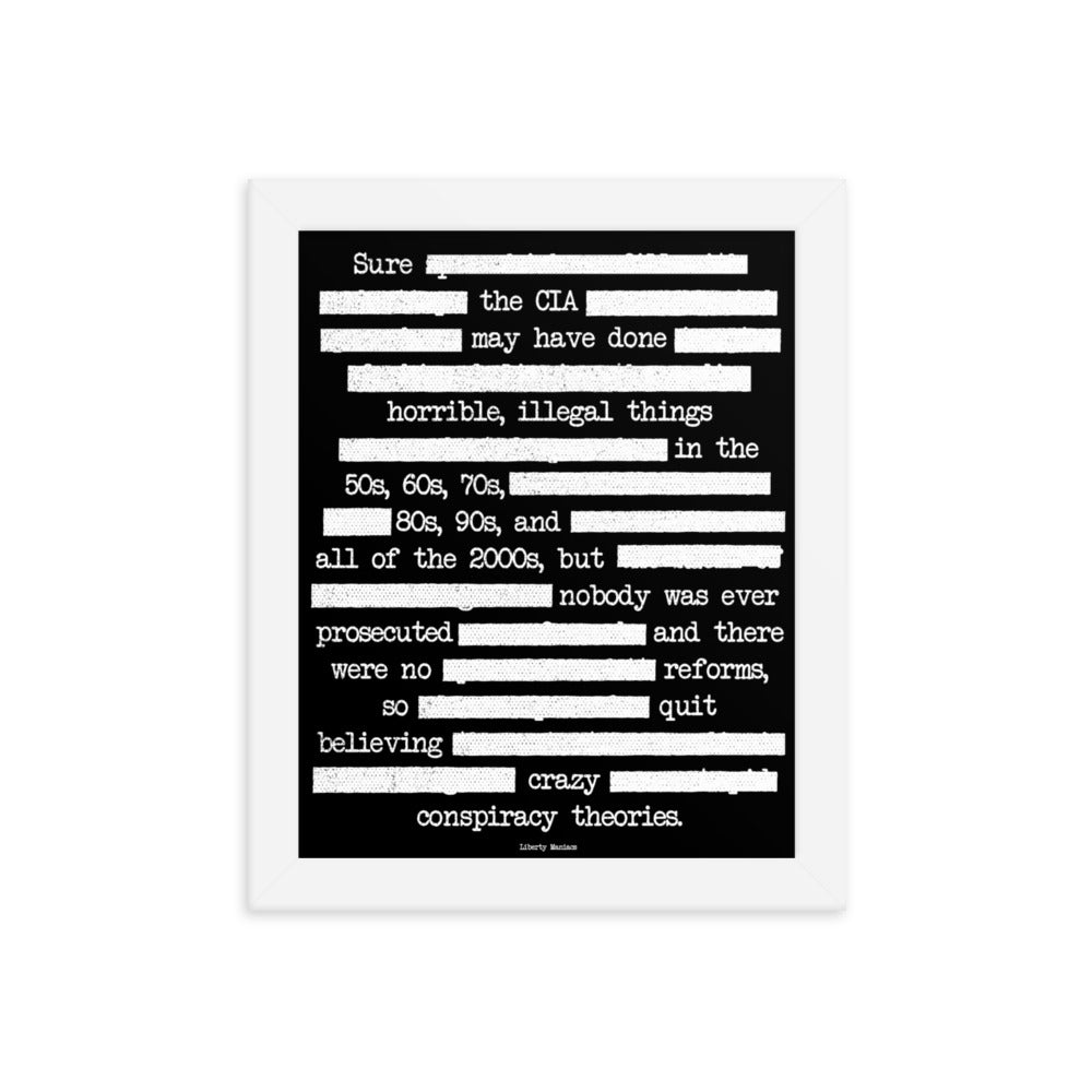 CIA Redacted Conspiracy Theories Framed Giclée Art Print