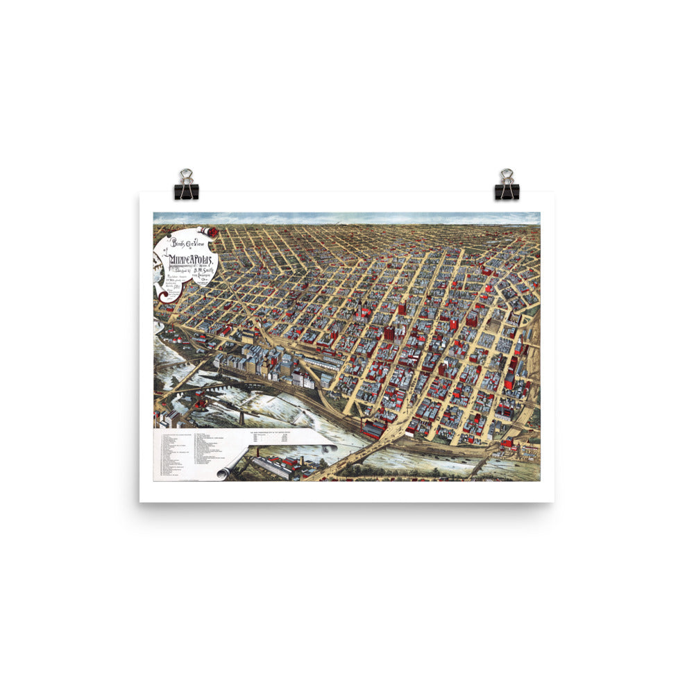 1891 Minneapolis Bird's Eye Giclée  Map Print