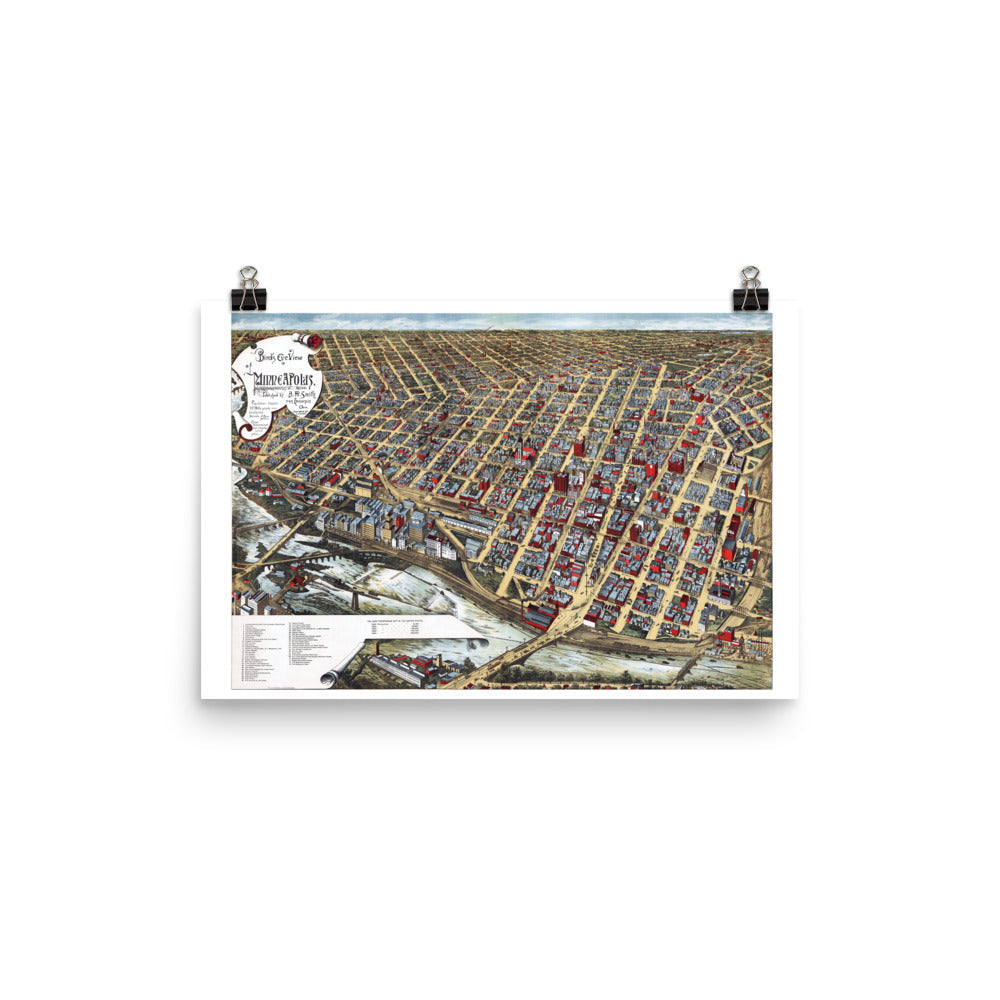 1891 Minneapolis Bird's Eye Giclée  Map Print