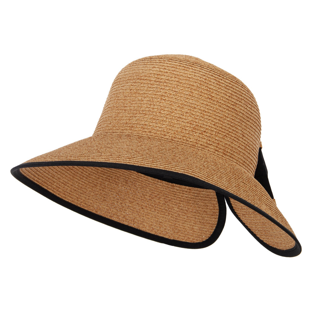 Women's Paper Braid Bow Accented V-Cut Split Wide Brim Bucket Hat