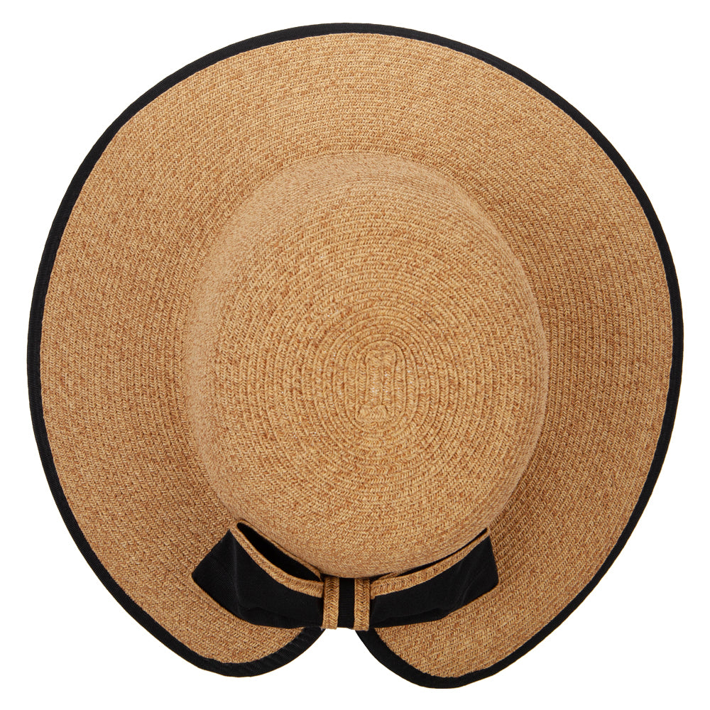 Women's Paper Braid Bow Accented V-Cut Split Wide Brim Bucket Hat