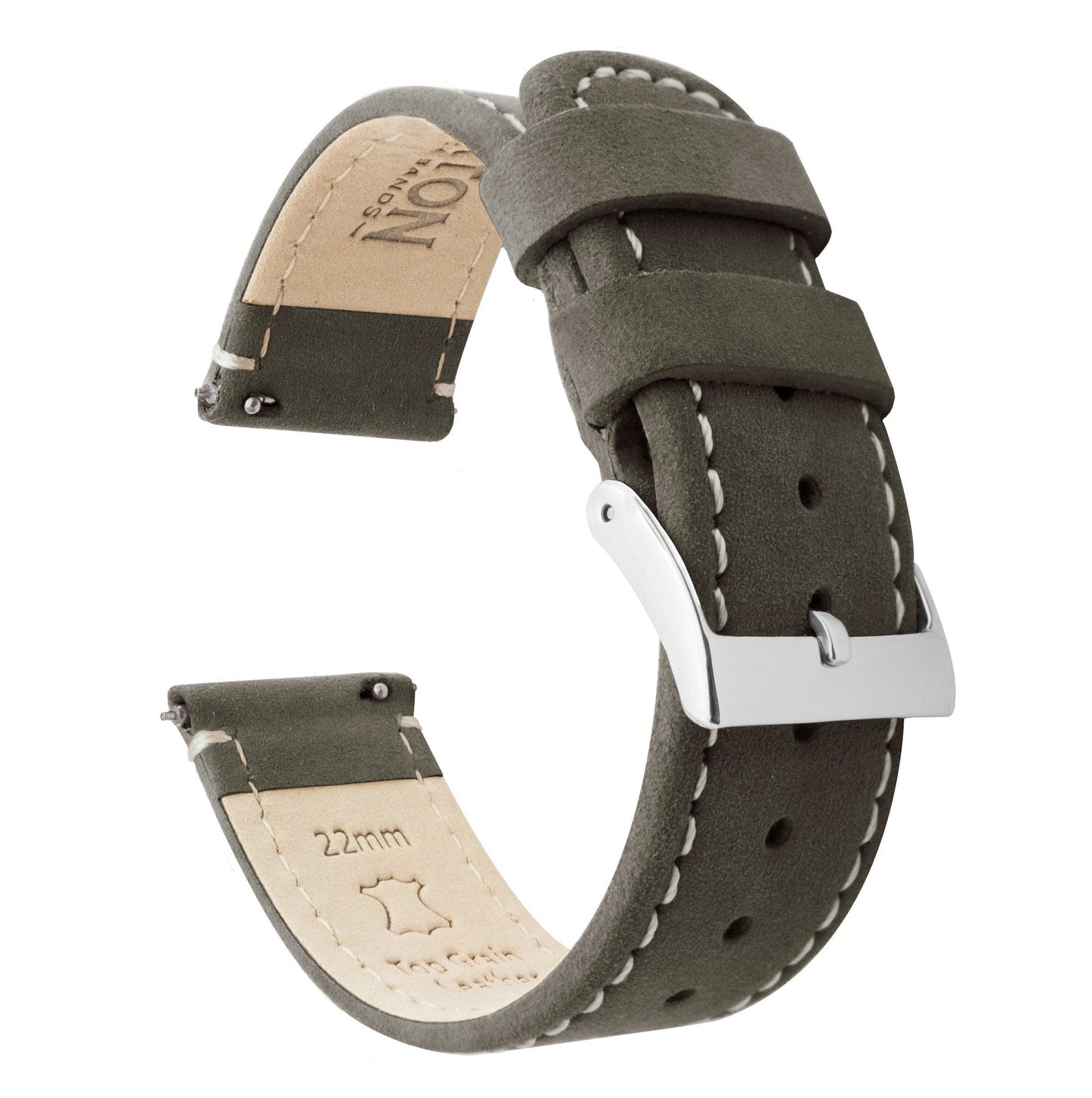 Espresso Leather White Stitching Quick Release Watch Band