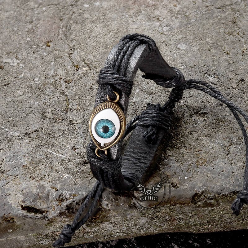 Evil Eye Leather Braided Bracelet