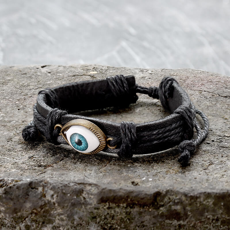 Evil Eye Leather Braided Bracelet
