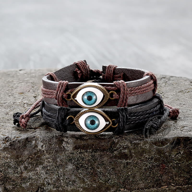 Evil Eye Leather Braided Bracelet