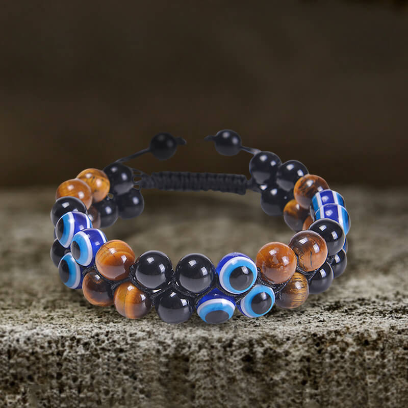 Evil Eye Tiger Eye Stone Beaded Bracelet