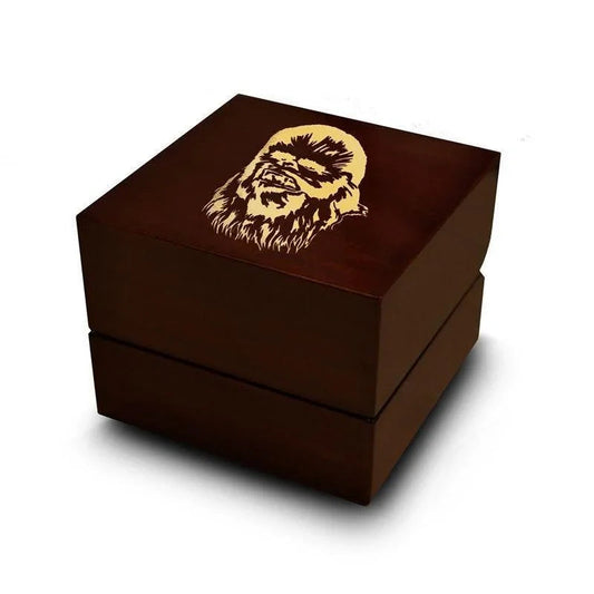 Star Wars Chewbacca Print Engraved Chocolate Dark Wood Personalized Wooden Wedding Ring Box