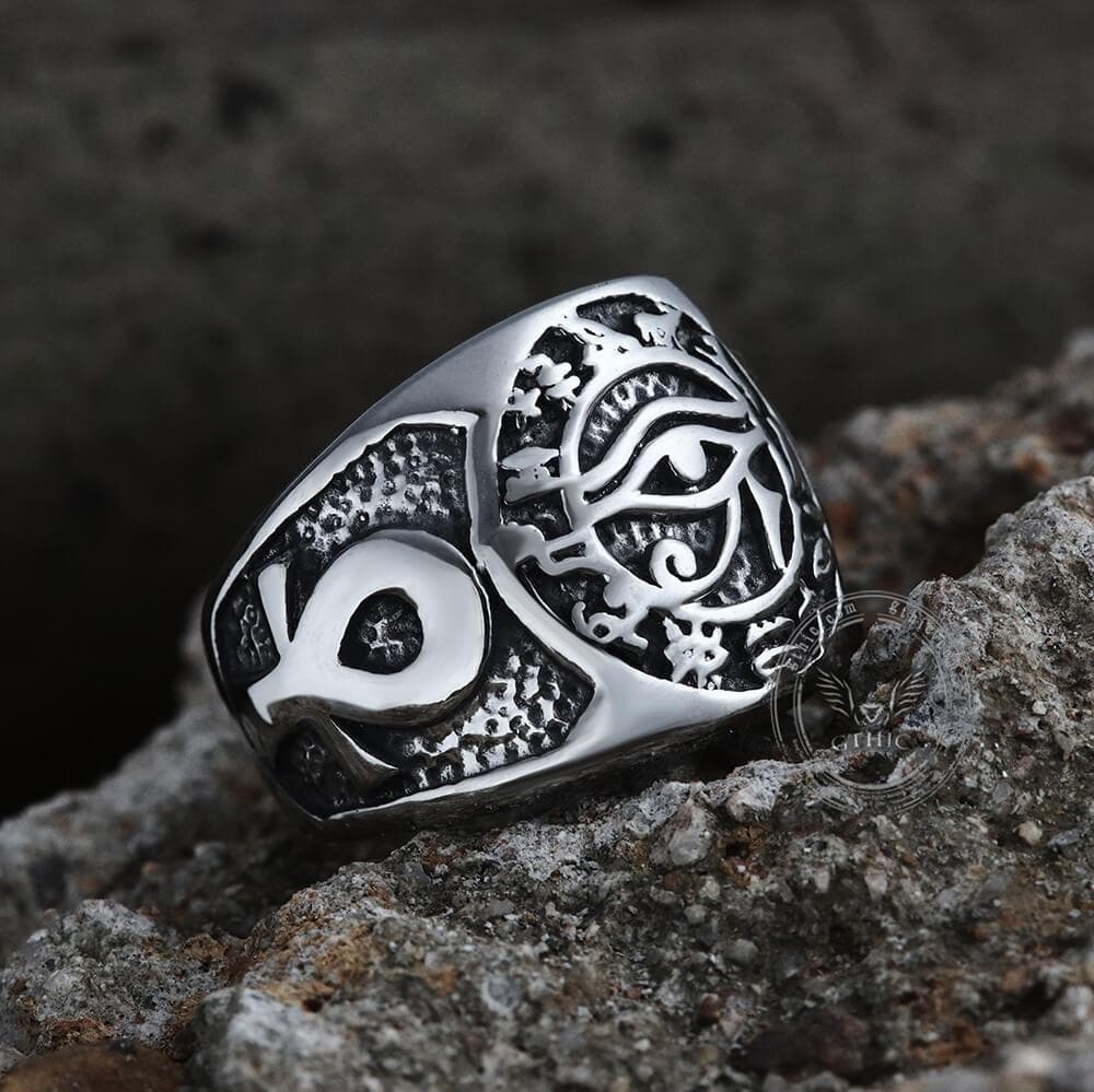 Eye of Ra Ankh Cross Stainless Steel Egypt Ring