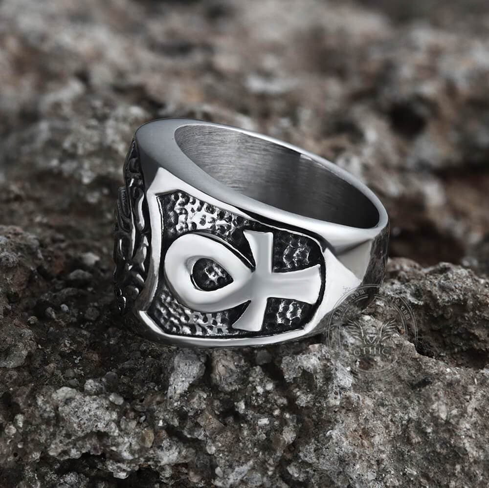 Eye of Ra Ankh Cross Stainless Steel Egypt Ring