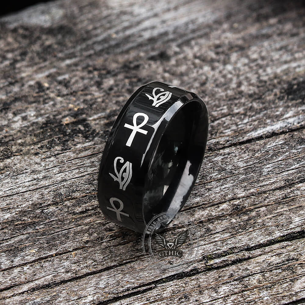 Eye of Ra Ankh Egyptian Symbols Stainless Steel Ring