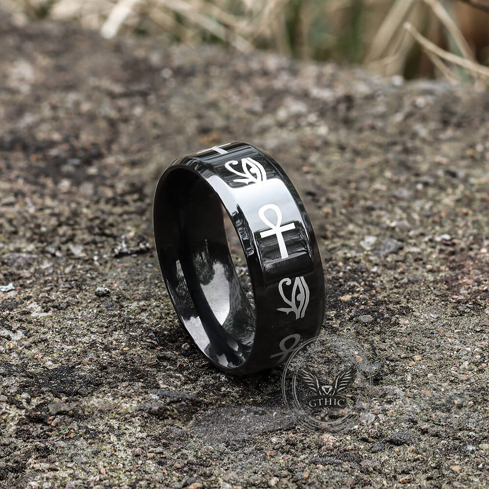 Eye of Ra Ankh Egyptian Symbols Stainless Steel Ring