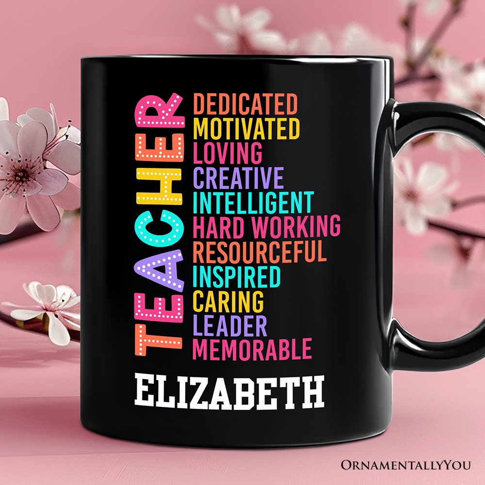 Colorful Teacher Acronym Personalized Mug, Motivational Gift with Custom Name for Educators