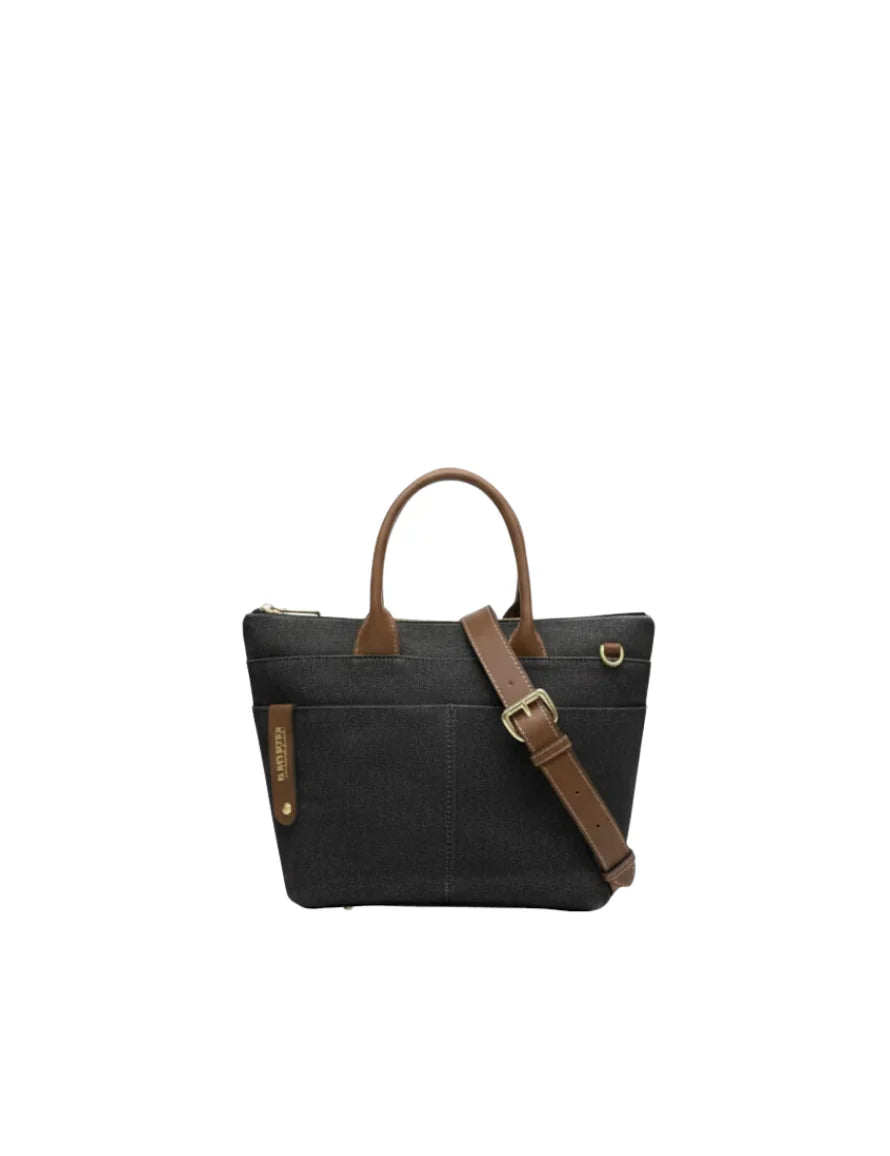 Dot | Small Tote | Black Washed Canvas + Brown