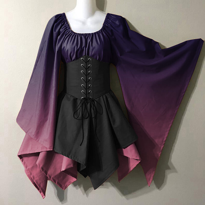 Fairy Trumpet Sleeve Gradient Handkerchief Dress