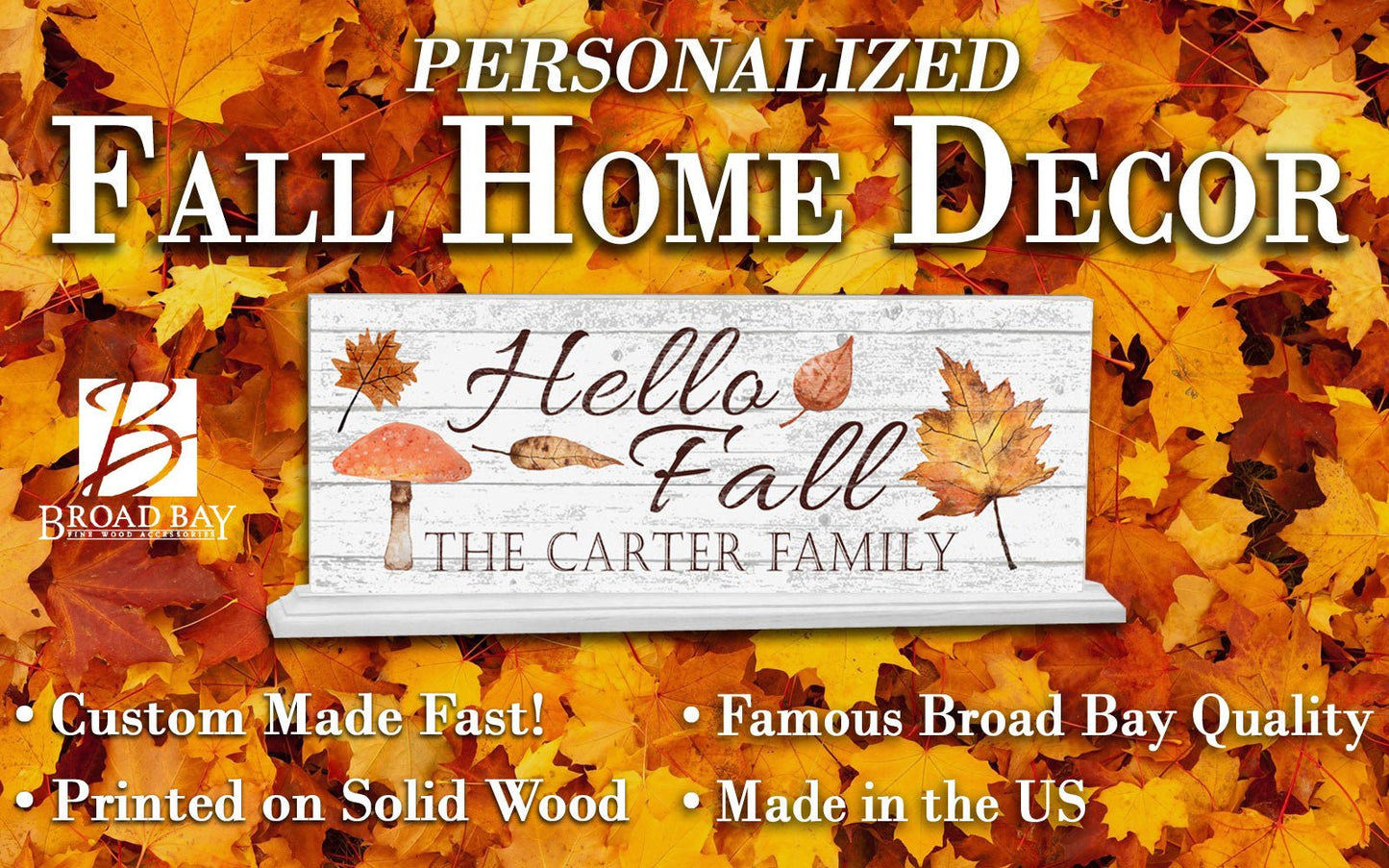 Hello Fall Shelf Sign – Personalized Autumn Decor With Family Name