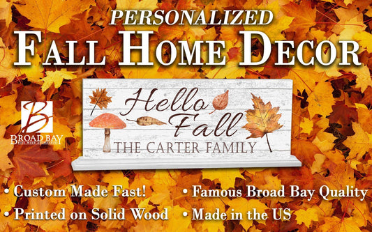 Hello Fall Shelf Sign – Personalized Autumn Decor With Family Name