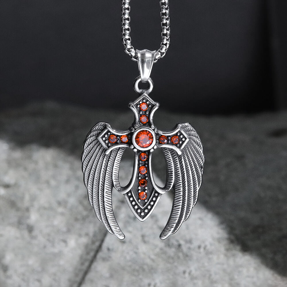 Fallen Angel Wings Stainless Steel Gem Pendant
