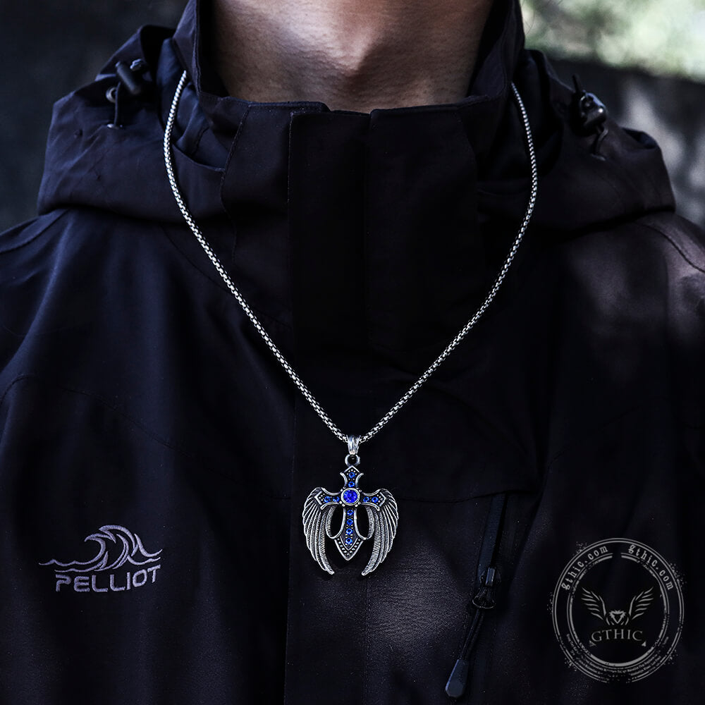 Fallen Angel Wings Stainless Steel Gem Pendant