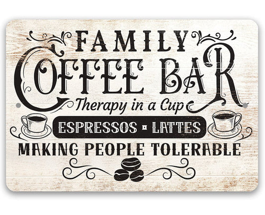 Family Coffee Bar, Therapy in a Cup - Metal Sign