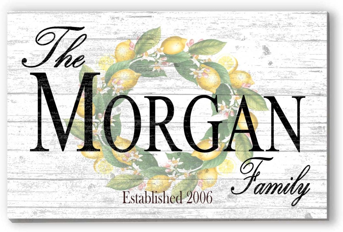 Family Name & Established Date Sign - Lemon Theme Solid Wood