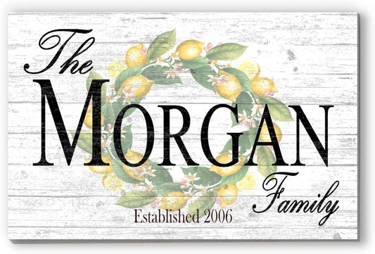 Family Name & Established Date Sign - Lemon Theme Solid Wood