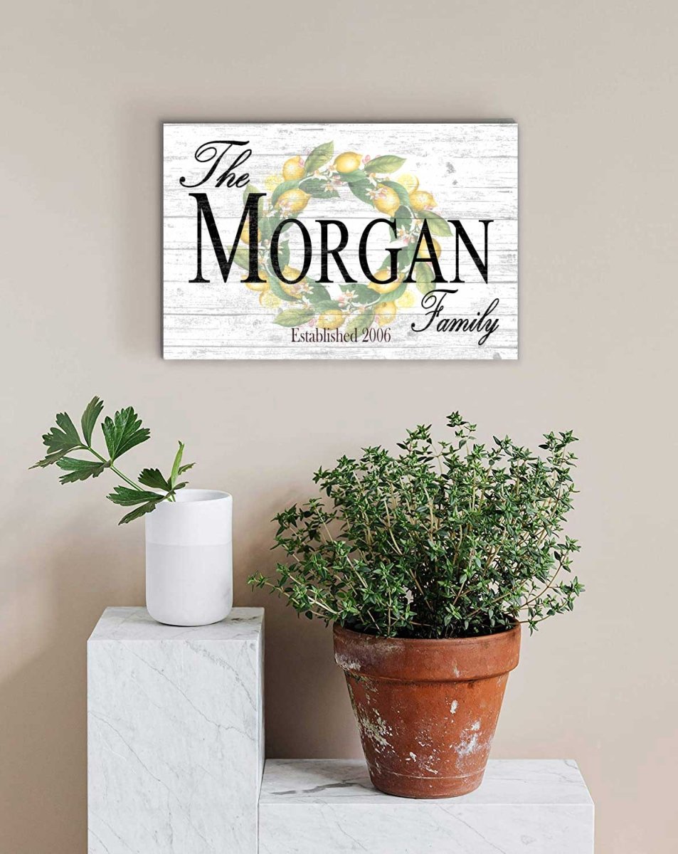 Family Name & Established Date Sign - Lemon Theme Solid Wood
