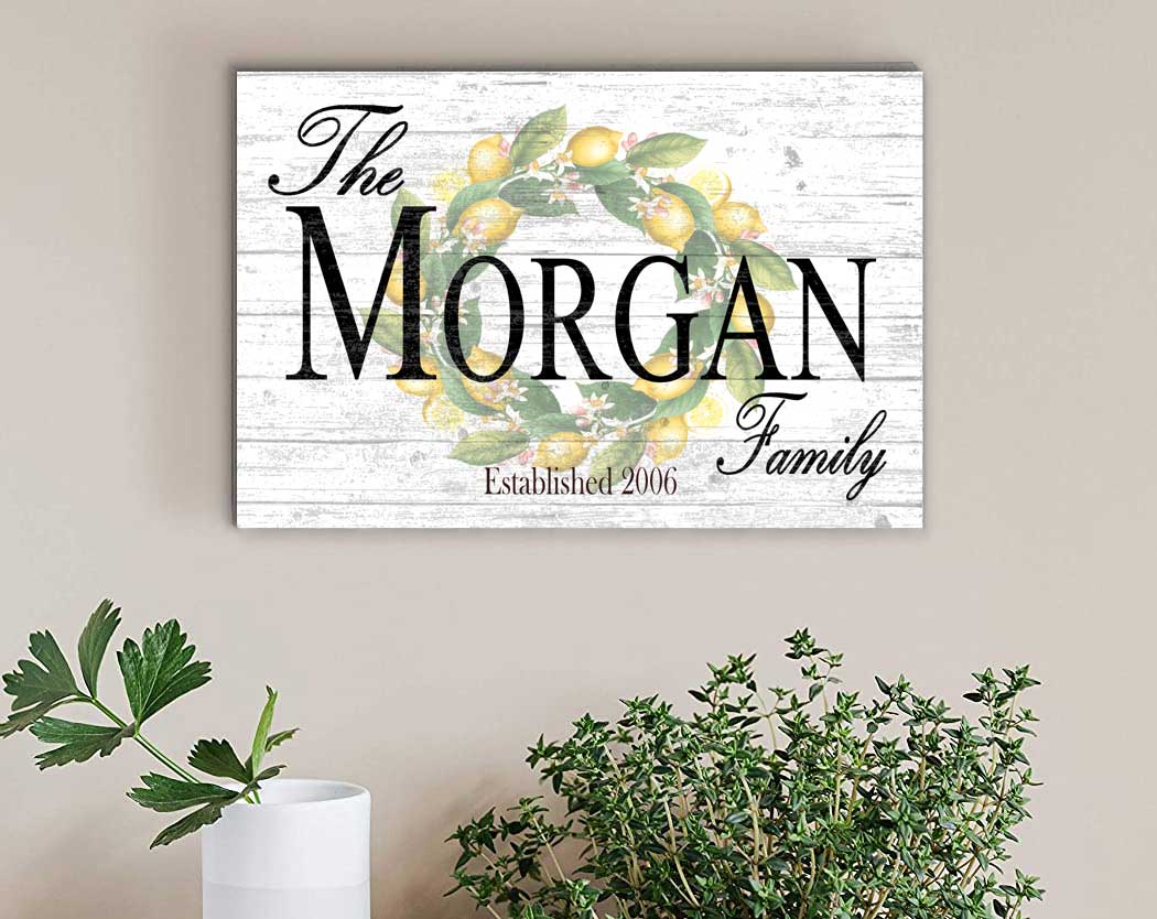 Family Name & Established Date Sign - Lemon Theme Solid Wood
