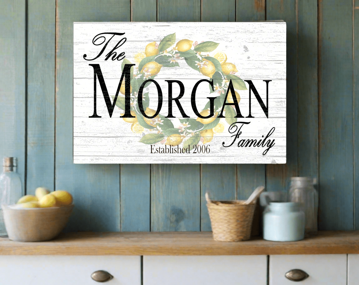 Family Name & Established Date Sign - Lemon Theme Solid Wood