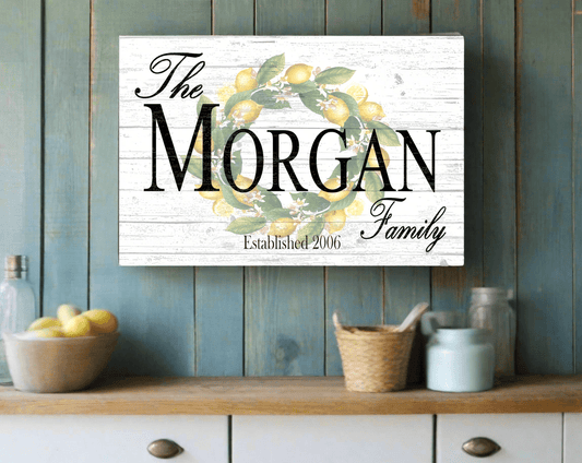 Family Name & Established Date Sign - Lemon Theme Solid Wood