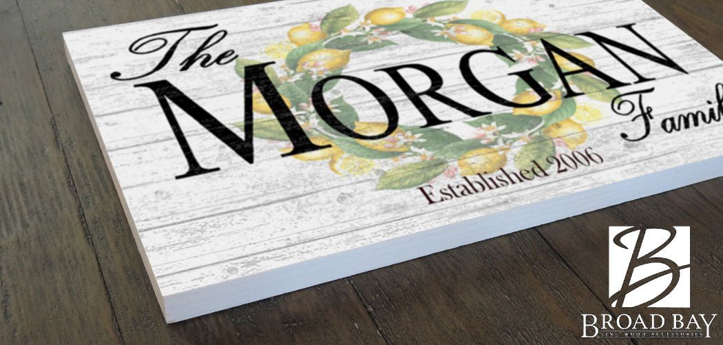 Family Name & Established Date Sign - Lemon Theme Solid Wood