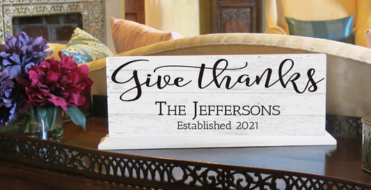 Family Name Established Sign GIVE THANKS Inspirational Home Decor