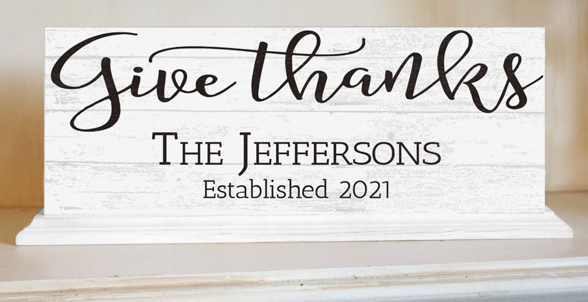 Family Name Established Sign GIVE THANKS Inspirational Home Decor
