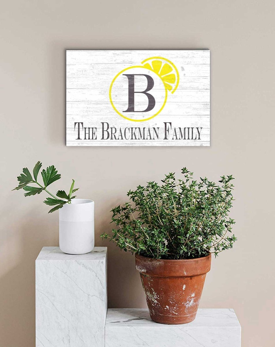 Family Name Sign Lemon Kitchen Decor Farmhouse Style Wall Art