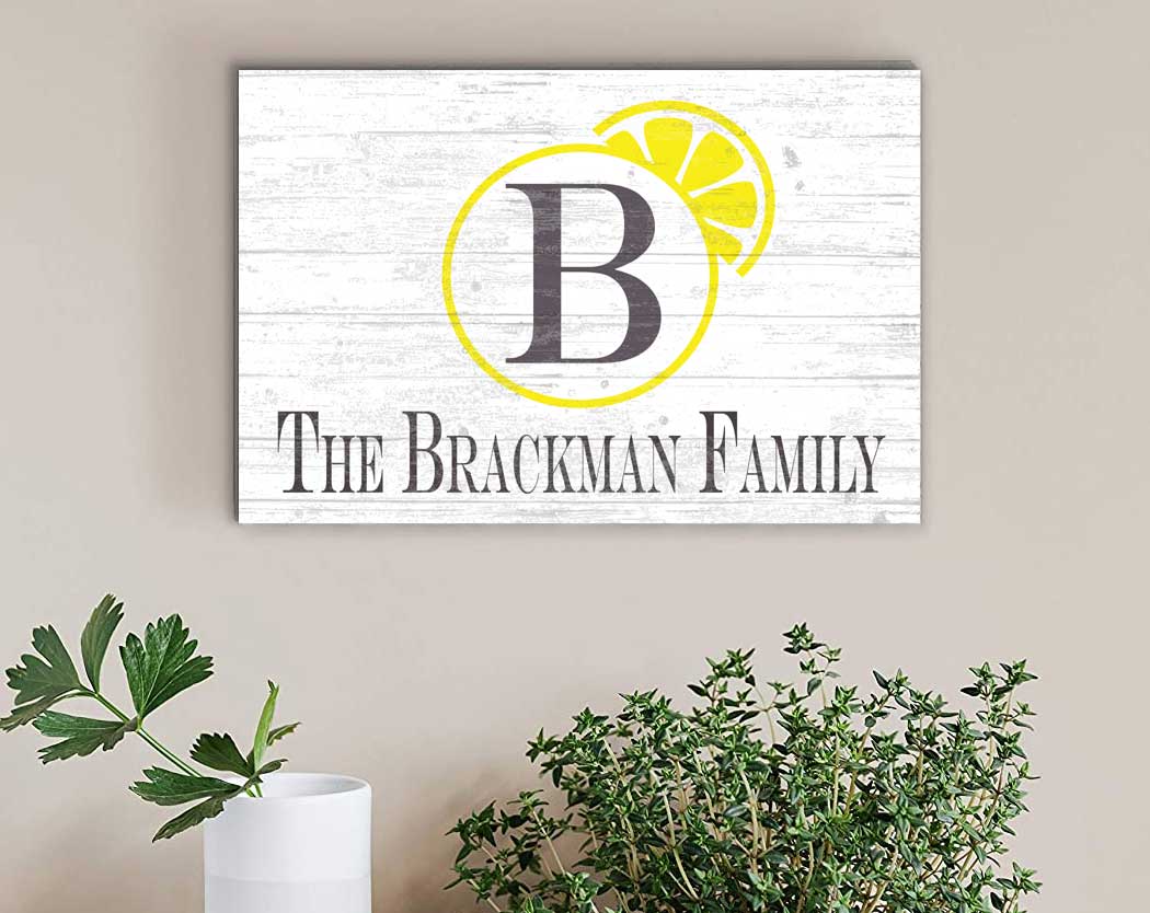 Family Name Sign Lemon Kitchen Decor Farmhouse Style Wall Art