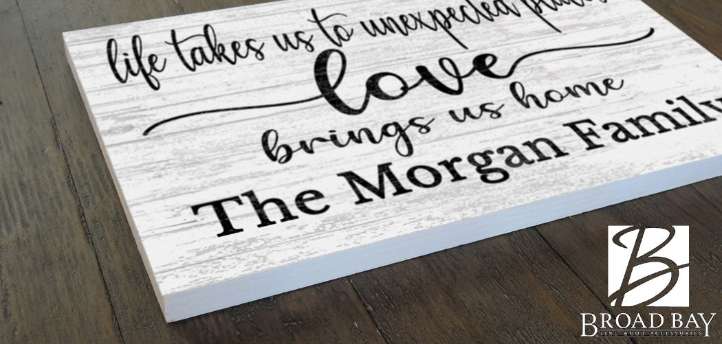 Family Name Sign Love Brings Us Home Personalized Farmhouse Decor