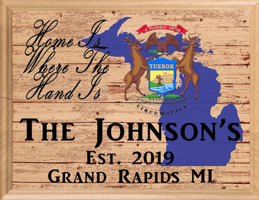 Family Name Sign Michigan Personalized Gift for Wedding or New Home